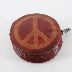 Leather Earphone Case Peace Sign SD Card Holder Cable Coin Organizer Hand-Made - Picture 1 of 7