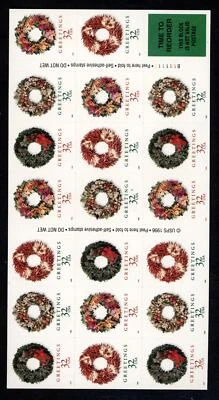 SCOTT 3252e 1998 32 CENT CHRISTMAS WREATHS ISSUE BOOKLET PANE NH VF CAT $35! - Image 1 of 2