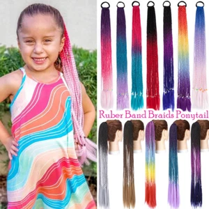 1-4X Ponytail Long Braids Colorful Band Pigtail Synthetic Braided Hair Extension - Picture 1 of 30