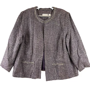Alfred Dunner Jacket Womens Size 24 Purple Tweed Blazer Chain Detail Pockets - Picture 1 of 13