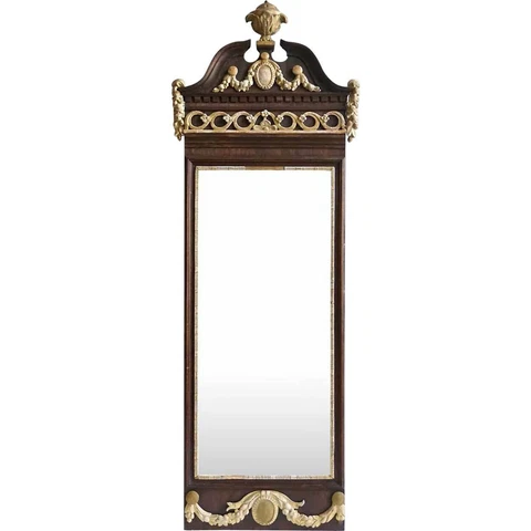 Antique Danish Louis XVI Parcel Gilt Mahogany Pier Wall Mirror 18th century Cover