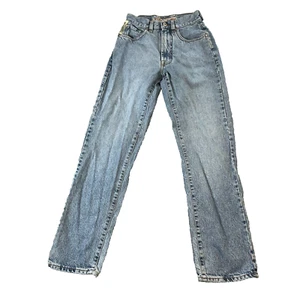 Pantalones de mezclilla Y2K Mom lavados a la piedra azul claro desteñidos cónicos tiro alto cintura años 90 W24 L30 * - Imagen 1 de 13