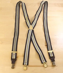 Vtg Hickok Striped Suspender's Brass Hardware Brown Green - Picture 1 of 5