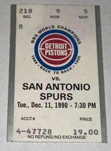 12/11/90 Spurs Pistons NBA Season Ticket Stub Robinson Dumars Rodman Thomas HOF - Picture 1 of 2