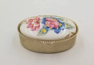 Vintage Pill Box Italian Porcelain Lid Floral Motif Signed by Artist *Excellent - Picture 1 of 9