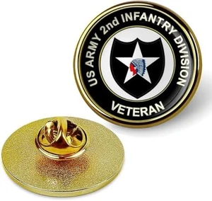 Pin de solapa dorado del ejército de los Estados Unidos 2da División de Infantería Veterano Corbata Traje Camisa Prendedor de solapa - Imagen 1 de 3