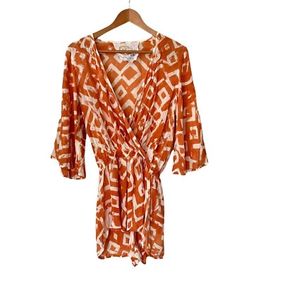 Mameluco corto Blue Life Summer Flutter mangas campana naranja blanco Ikat para mujer XS Foto 1 de 4