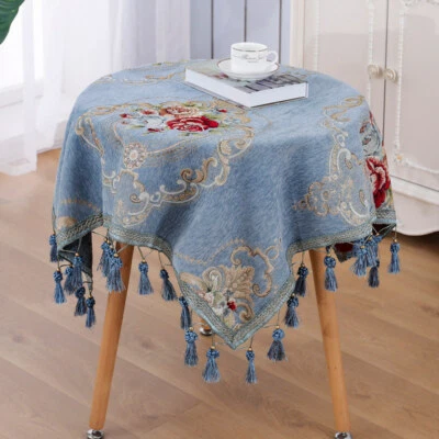 Luxury Flower Chenille Tablecloths Round Rectangle Home Decor Coffee Table Cover - Image 1 of 4
