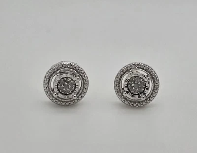 REAL NATURAL GENUINE DIAMOND STUD EARRINGS 925 STERLING SILVER - Image 1 of 4