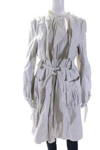 Hanii Y Womens Full Zipper Belted Coat Beige Cotton Size EUR 42 LL19LL - Picture 1 of 7