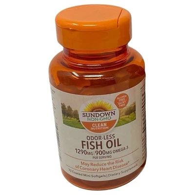Aceite de pescado inodoro Sundown, 1290 mg, suplemento dietético Omega 3, apoya el corazón Foto 1 de 4