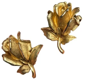 BOUCHER 7877E Ohrringe signiert nummeriert Rose Blume goldfarben Clip On Vintage - Bild 1 von 16