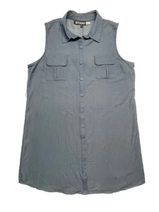 Vestido Studio 253 sin mangas azul con botones para mujer camisa grande estilo elástico” - Imagen 1 de 6