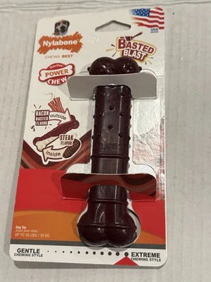 Juguete masticable duradero Nylabone Basted Blast estilo extremo perro tocino sabor filete Foto 1 de 4