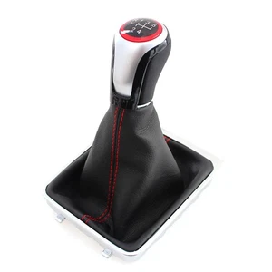 Black Leather Shift Knob with Red Stitching for Passat For B6 2005 2011 - Picture 1 of 15