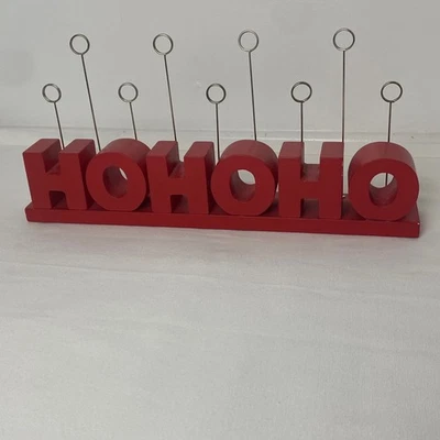 Soporte para fotos de Navidad Ho Ho Ho de madera rojo decoración de mesa Foto 1 de 4