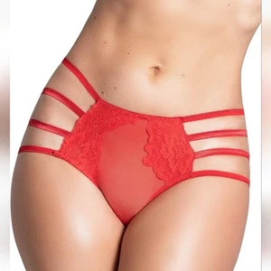 Yandy rotes Netzhöschen mit Applikation, Trägern an den Seiten und frechem Rückenausschnitt Größe M neu mit Etikett - - Bild 1 von 8