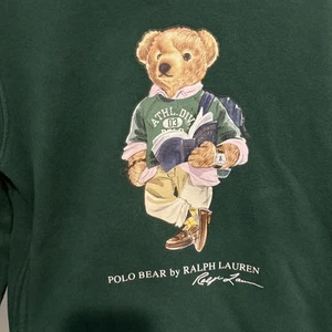 Youth Polo Ralph Lauren back to school Bear dark green Hoodie Sweatshirt sz 7 - Picture 1 of 6