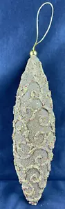 Gold Beaded Christmas Ornament 'Pine Cone' Handmade Artisan Vintage 8" - Picture 1 of 2