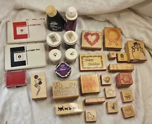 Rubber Stamps Inkpads embossing powder Lot Christmas Birthdays Crafts - Picture 1 of 12