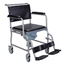Mobile wheeled glideabout commode chair wheelchair with padded seat and brakes