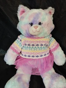 Build A Bear "Pastel Swirl Kitty" with Sweater /Tutu Tie Dye Cat 15" Plush BAB - Picture 1 of 7