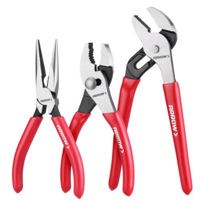 ARROW 3-PIECE Plier Set 6" Slip Joint 6" Needle Nose Plier 8" Groove Joint Plier - Image 1 of 4