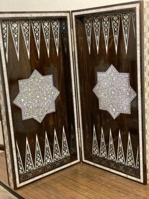 Egyptian Wood Backgammon Board Inlaid Mother Of Pearl (21") - Image 1 of 4