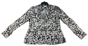 Charter Club Blouse Womens size 12 Petite 12P Black Beige 100% Linen Button - Picture 1 of 6