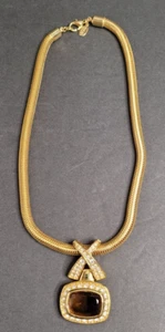 Rare Vintage Nolan Miller Gold Tone Pendant Rope Necklace Large Topaz Signed - Picture 1 of 6