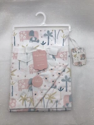 Girls Pink White Gray Reversible Infant Baby Blanket Lovey Safari Elephants NEW - Image 1 of 4