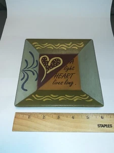 Wooden Painted Folk Art Square Plate A Light Heart Lives Long Joni Martin Decor - Picture 1 of 17