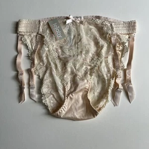 Lejaby Panties with 4 Garters Pink & Beige Lace Keyhole Back SizeL/7 - Picture 1 of 6