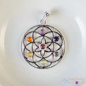Colgante Cristal CHAKRA - Flor de la Vida, Mandala - Joyería Fina Plata, E0144 - Imagen 1 de 10