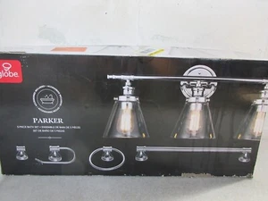Globe Parker 3-Light Chrome Vanity Light With Clear Glass Shades and Bath Set - Picture 1 of 4