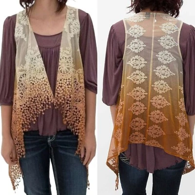 Buckle BKE Ombre Dip Dye Crochet Lace Boho Cardigan Vest Size M - Image 1 of 4