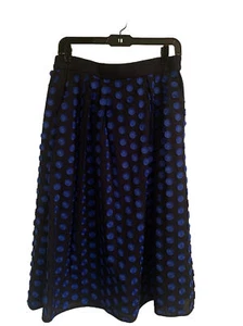 J. CREW BLUE TEXTURED FRINGE POLKA DOT MIDI SKIRT SZ 8 LIGHTWEIGHT PULL-ON - Picture 1 of 5