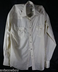 Vtg 1970 Wrangler Ivory Pearl Snap Western Rockabilly Shirt Men's L 16.5  35 - Picture 1 of 5