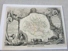 Circa 1852 Levasseur Map of  Department de L'Ariege, France. Hand colored