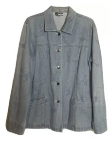 Vintage Together  Women’s Denim Jacket Blazer ~ Size M ~ Embroidered Floral - Picture 1 of 9