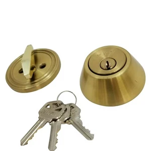 New DeadBolt Lock Entry Keyed Cylinder 3 Key Exterior Interior Kw1 Satin Brass - Picture 1 of 6