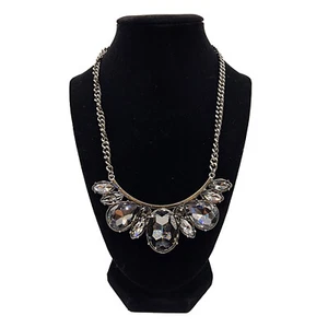 Faceted Oval Gray Faux Crystal Necklace Link 16" Extender Gunmetal Thick Collar - Picture 1 of 6