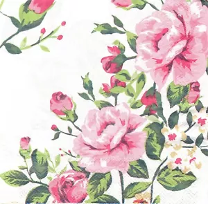 (2) Two Paper Lunch Napkins for Decoupage/Mixed Media - Pink Floral - Picture 1 of 2