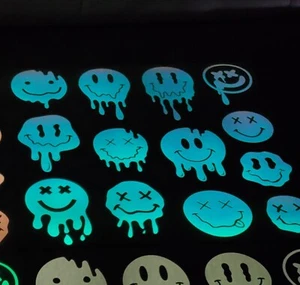 Glow In The Dark Vinyl Decal Smiley Face Drip Effect Lit Studio Decor Full Sheet - Picture 1 of 46