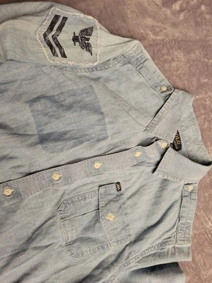 Camisa Polo Ralph Lauren Denim Botón Jóvenes Niños 14 16 Grande Militar Marina de los Estados Unidos Mar Foto 1 de 4