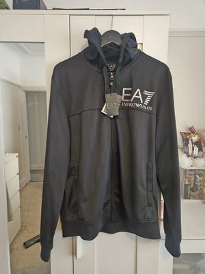 Emporio Armani EA7 Men's Hoodie Jacket XXL Black Full Zip Pockets - Image 1 of 4