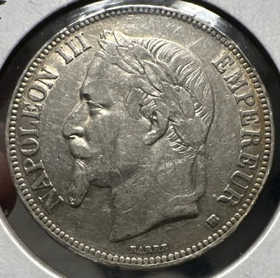 1868-5 Francs Silver Napoleon Coin - Image 1 of 4