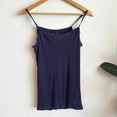 Винтажный Y2K American Eagle Outfitters Майка Cami средний кружевной отделки ретро логотип синий - Изображение 1 из 4
