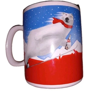 Coca Cola Skiing Polar Bear Coke Ceramic Coffee Mug Cup Vintage Vtg 1994 12oz - Picture 1 of 4