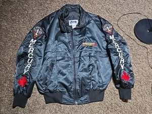 Vintage Mercury Racing Canada Black Satin Astro Jacket Sz Mens XL Zip Up - Picture 1 of 8